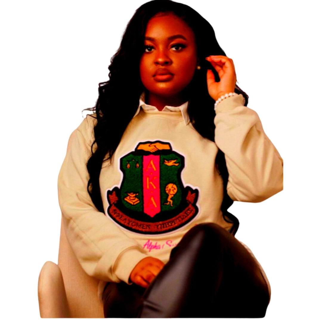 AKA Cream Shield Chenille Crew Neck