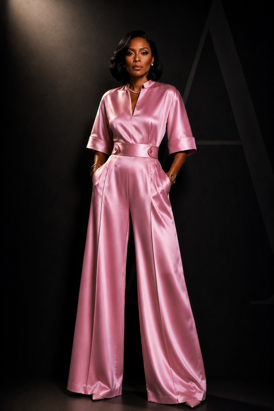 The Naomi Jumpsuit -Signature Pink Satin