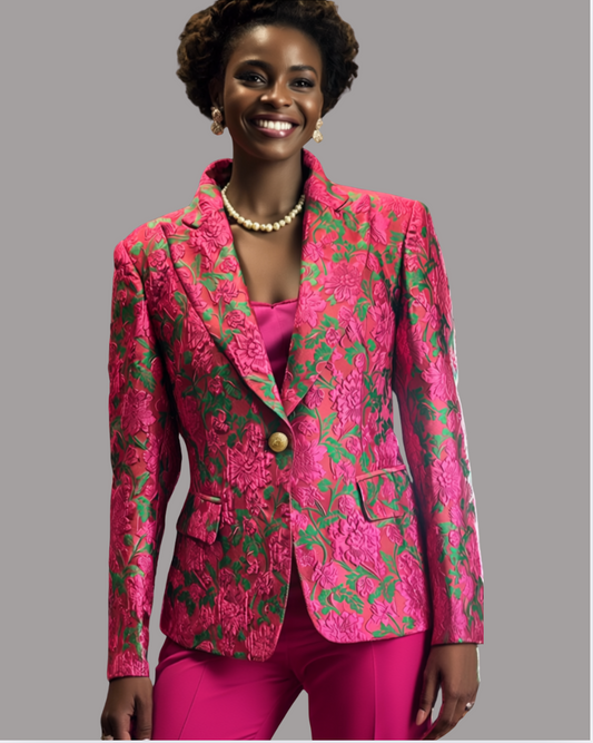Nyla Single Button Brocade Blazer