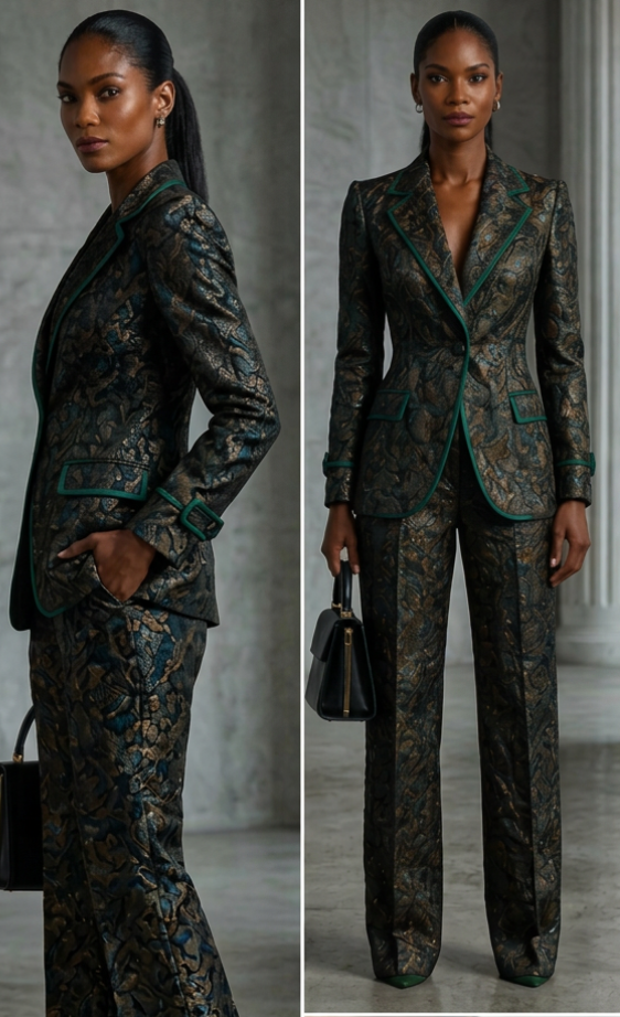 Forest  Brocade Power Pants Suit